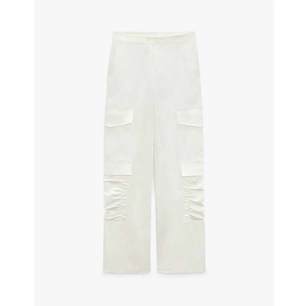BLOGGER'S FAVE! Zara Ruched White Satin Cargo Pants NWT
